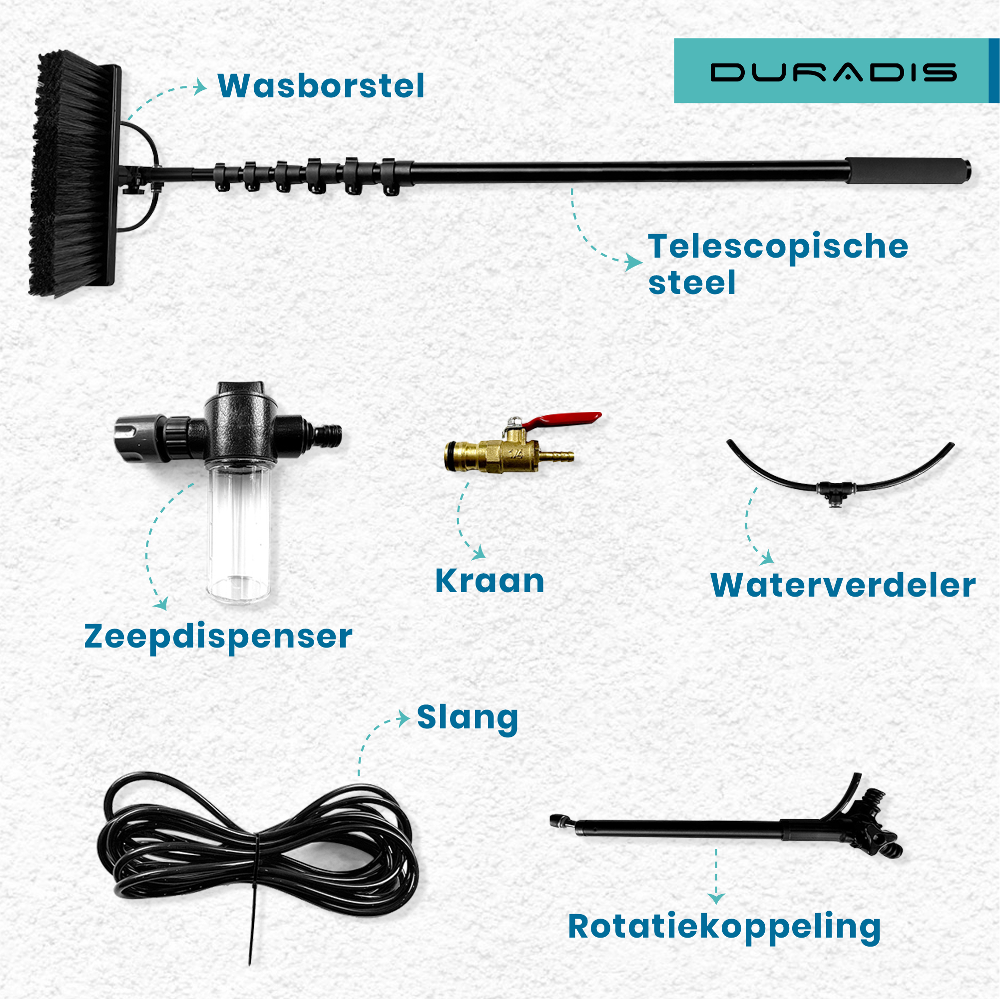 Duradis - 3-in-1 Telescopische wasborstel met waterdoorvoer - 10 meter - Afbeelding 4