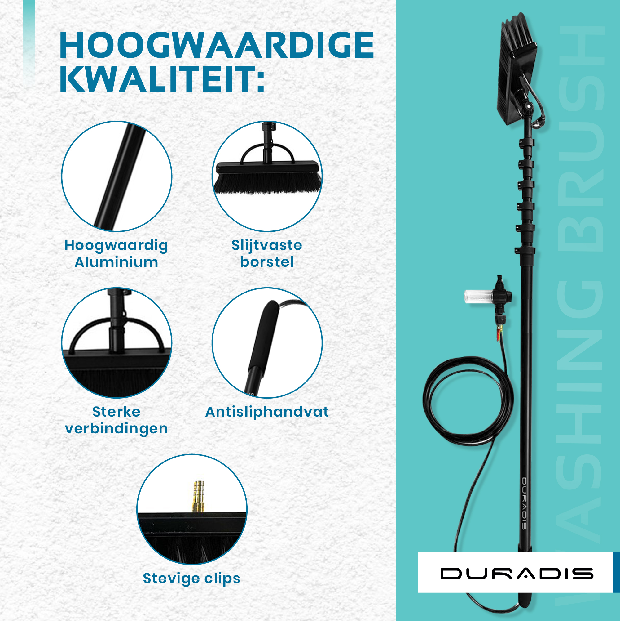 Duradis - 3-in-1 Telescopische wasborstel met waterdoorvoer - 7 meter - Afbeelding 3